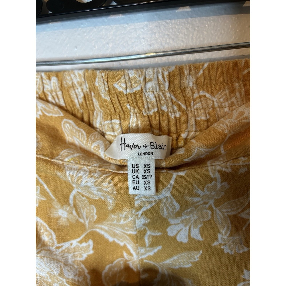 Haver + Blair London Wide Leg Floral Pants XS Yellow Linen Blend Boho Coastal - Picture 3 of 4